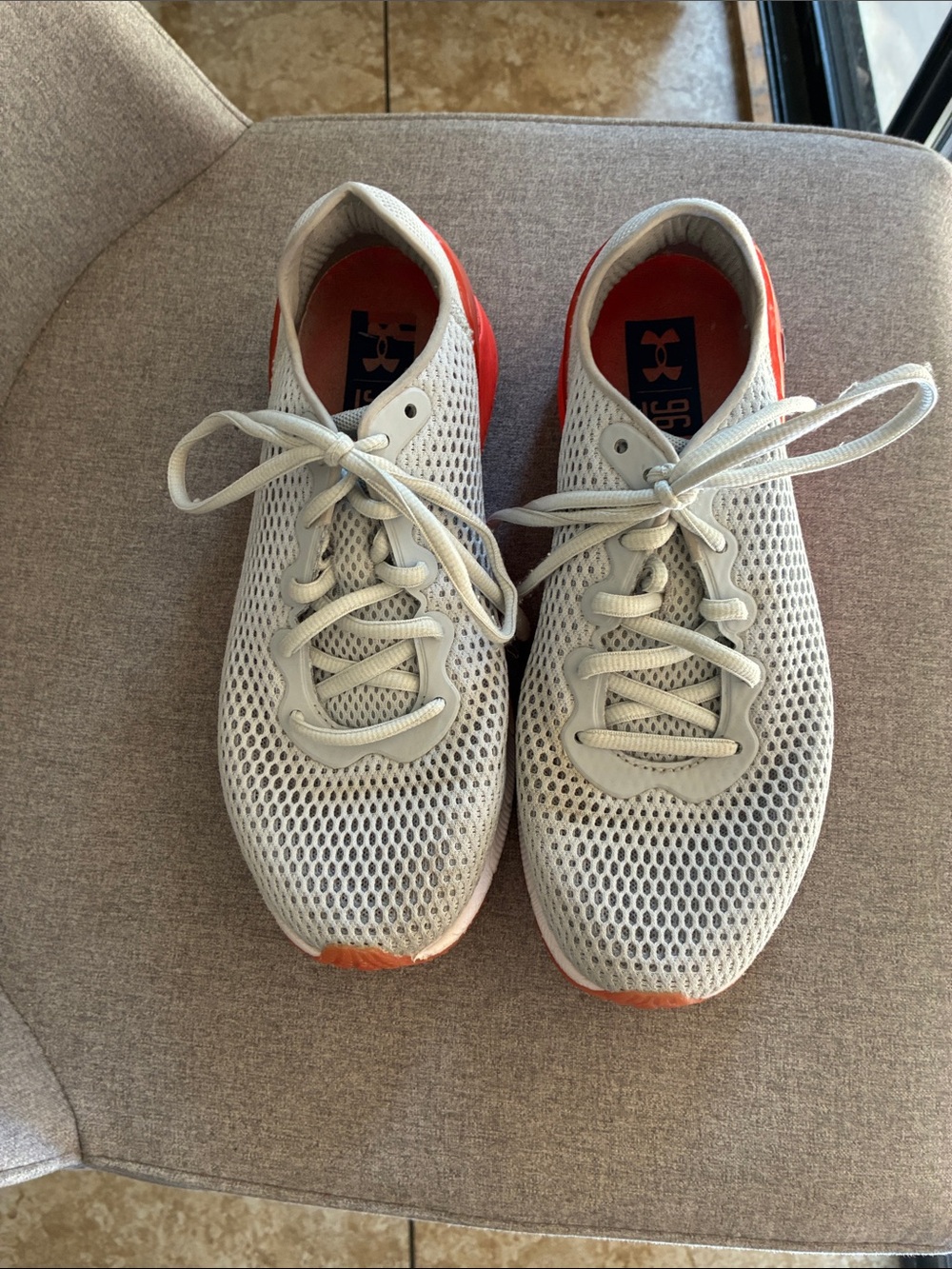 Under Armour White and Orange Mesh Training Sneakers
